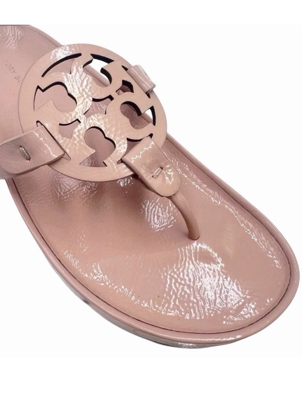 Tory Burch Miller Cloud Lug Sole Blush Nude Pink Patent Leather Sandals size 7.5 - Picture 6 of 12